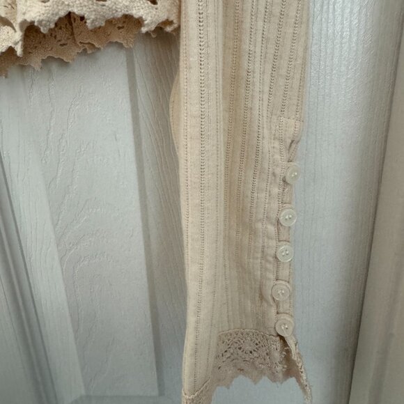 NWT, Free People Third Date Top, Crocheted Hem, Almond / Off-white Color, L - Picture 9 of 14